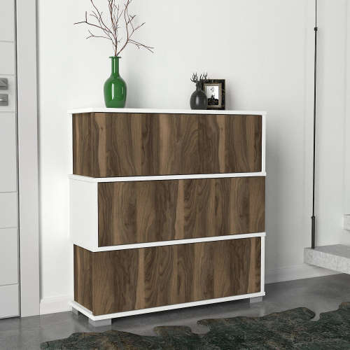 Hazlo Napolyon Shoe Storage Cabinet with 3 Shelves White and Walnut second hand