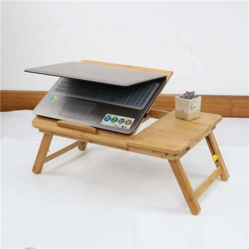 Bamboo Adjustable Laptop Office Tray Table with 2 Cooling Fans