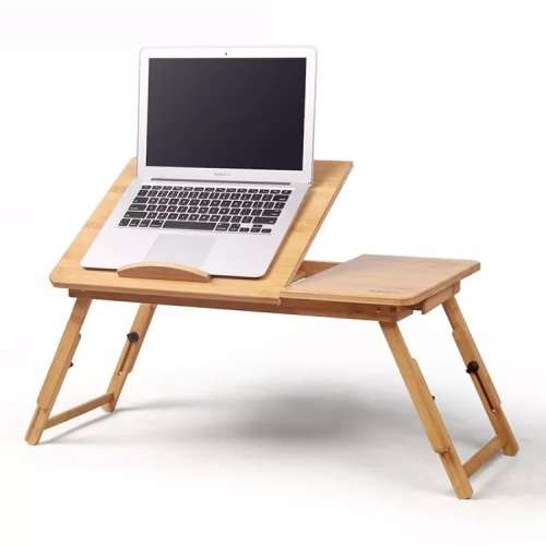 Bamboo Adjustable Laptop Office Tray Table with 2 Cooling Fans