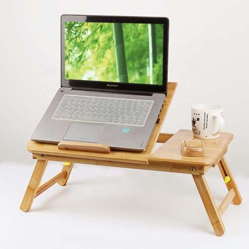 Bamboo Adjustable Laptop Office Tray Table with 2 Cooling Fans