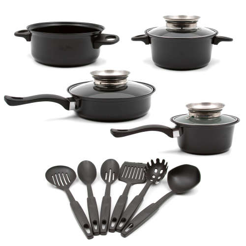 Alpine Gray 13 Piece Iron Non Stick Cookware Pot set - Black