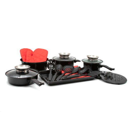 Alpine Gray 19 Piece Iron Non Stick Cookware Pot set - Black