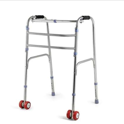 Geosine Adult Assist Walker Frame Height Adjustable w/ Wheels - Stainless Steel