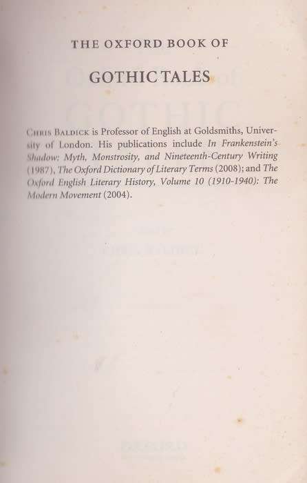 The Oxford Book of Gothic Tales - Edited by Chris Baldick