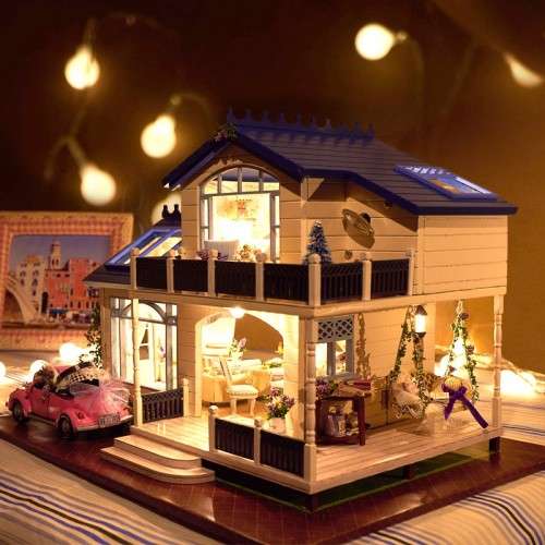 Cuteroom 1:24DIY Handcraft Miniature Voice-activated LED Light&Music with Cover Provence Dollhouse