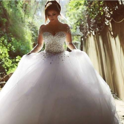 Luxury wedding dresses 2016 new crystal beads Long Sleeve Wedding Dress Organza and Tulle Wedding Go