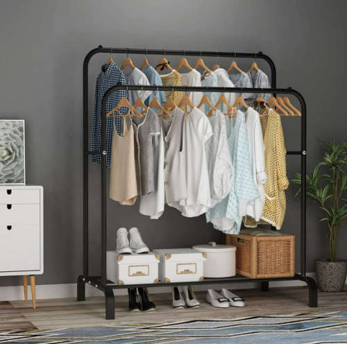 Double Pole Clothes Rail With Shoe Rack