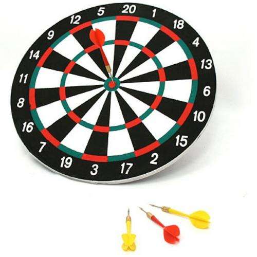 DART BOARD    DOUBLE SIDED  WITH 6 DARTS