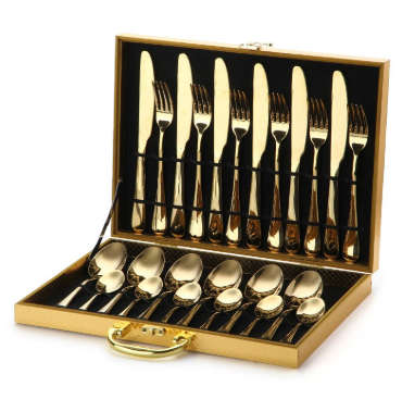 24 PIECE STAINLESS STEEL CUTLERY SET  GOLD IN COLOUR  SERVES 6