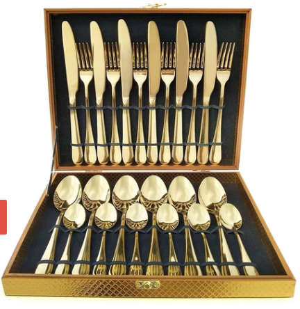 24 PIECE STAINLESS STEEL CUTLERY SET  GOLD IN COLOUR  SERVES 6