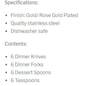 24 PIECE STAINLESS STEEL CUTLERY SET  GOLD IN COLOUR  SERVES 6