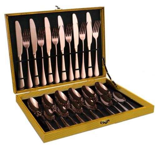 24 PIECE STAINLESS STEEL CUTLERY SET  ROSE GOLD IN COLOUR
