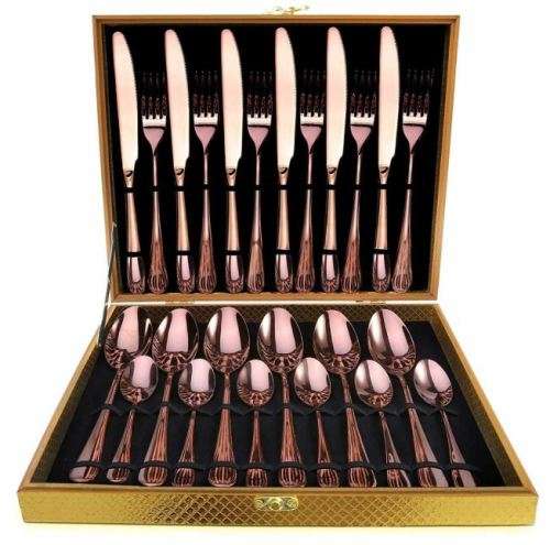 24 PIECE STAINLESS STEEL CUTLERY SET  ROSE GOLD IN COLOUR