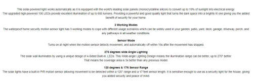 COB SOLAR WALL LIGHT / 3 SETTINGS / MOTION SENSOR / IP65 WEATHER PROOF