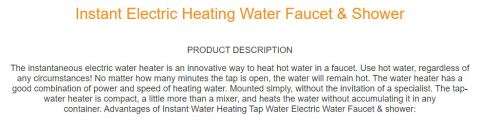 INSTANT HOT WATER FAUCET / TANKLESS / 3000W / HEATING 30 TO 60 DEGREES CELSIUS