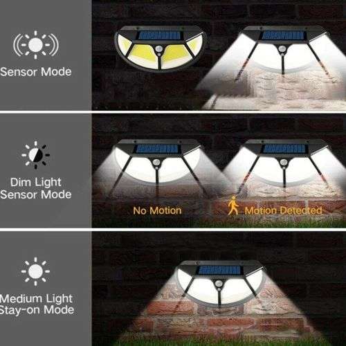 122 SMD LED SOLAR WALL LIGHT  3 SETTINGS  IP65 WATERPROOF  EXTREMELY BRIGHT