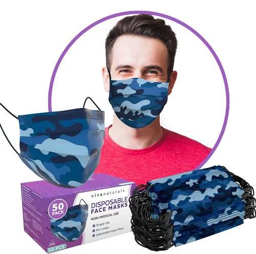 BLUE CAMO DISPOSABLE FACE MASKS