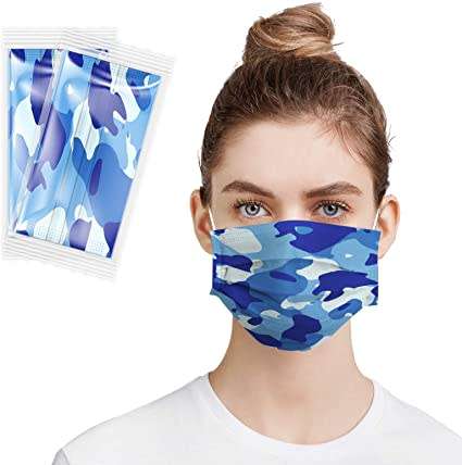 BLUE CAMO DISPOSABLE FACE MASKS