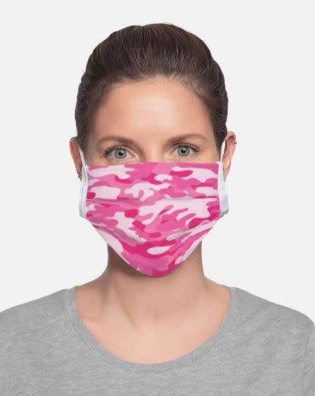 PINK CAMO DISPOSABLE FACE MASKS