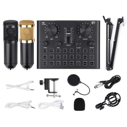 Condenser Microphone - Mic Kit for Studio Recording and Podcast - Includes a sound card