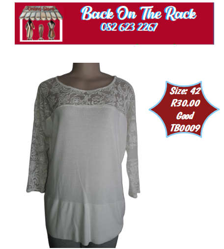 Ladies White top with Lace sleeves -  Good condition