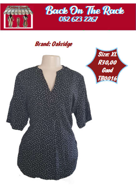 Ladies Black  with white dots Oakridge top  - Good condition