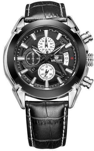 MEGIR Brown or Black Leather Chronograph Watch