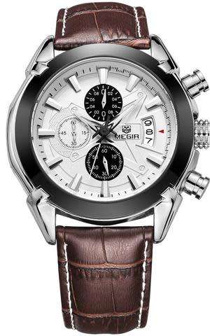 MEGIR Brown or Black Leather Chronograph Watch