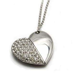 4GB USB / DIAMANTE SILVER HEART FLASH MEMORY DRIVE / OobaKool