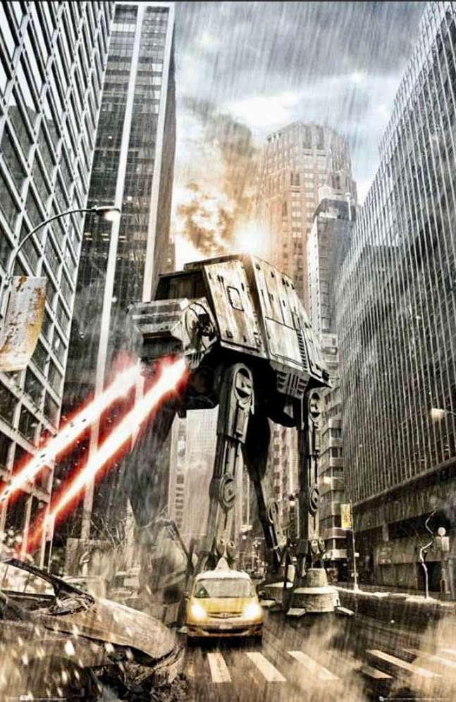 Star Wars / AT-AT Walker New York Battle Scene / Unframed / Laminated