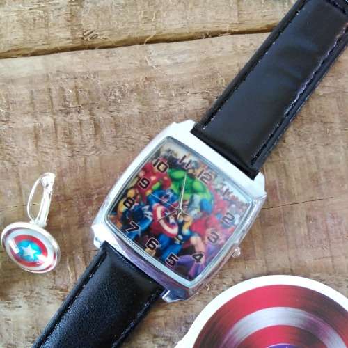 CLEARANCE COLLECTION | Avengers Watch + Captain America Stickers + Shield Earrings | Fan Gift Set