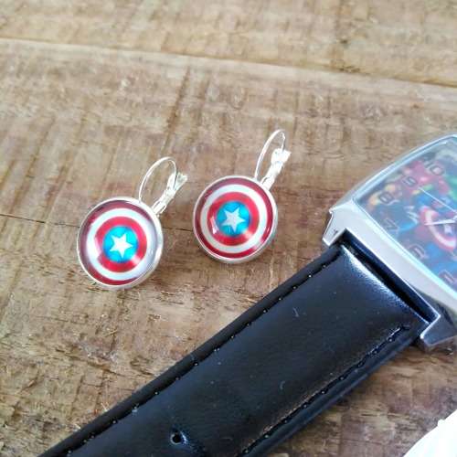 CLEARANCE COLLECTION | Avengers Watch + Captain America Stickers + Shield Earrings | Fan Gift Set
