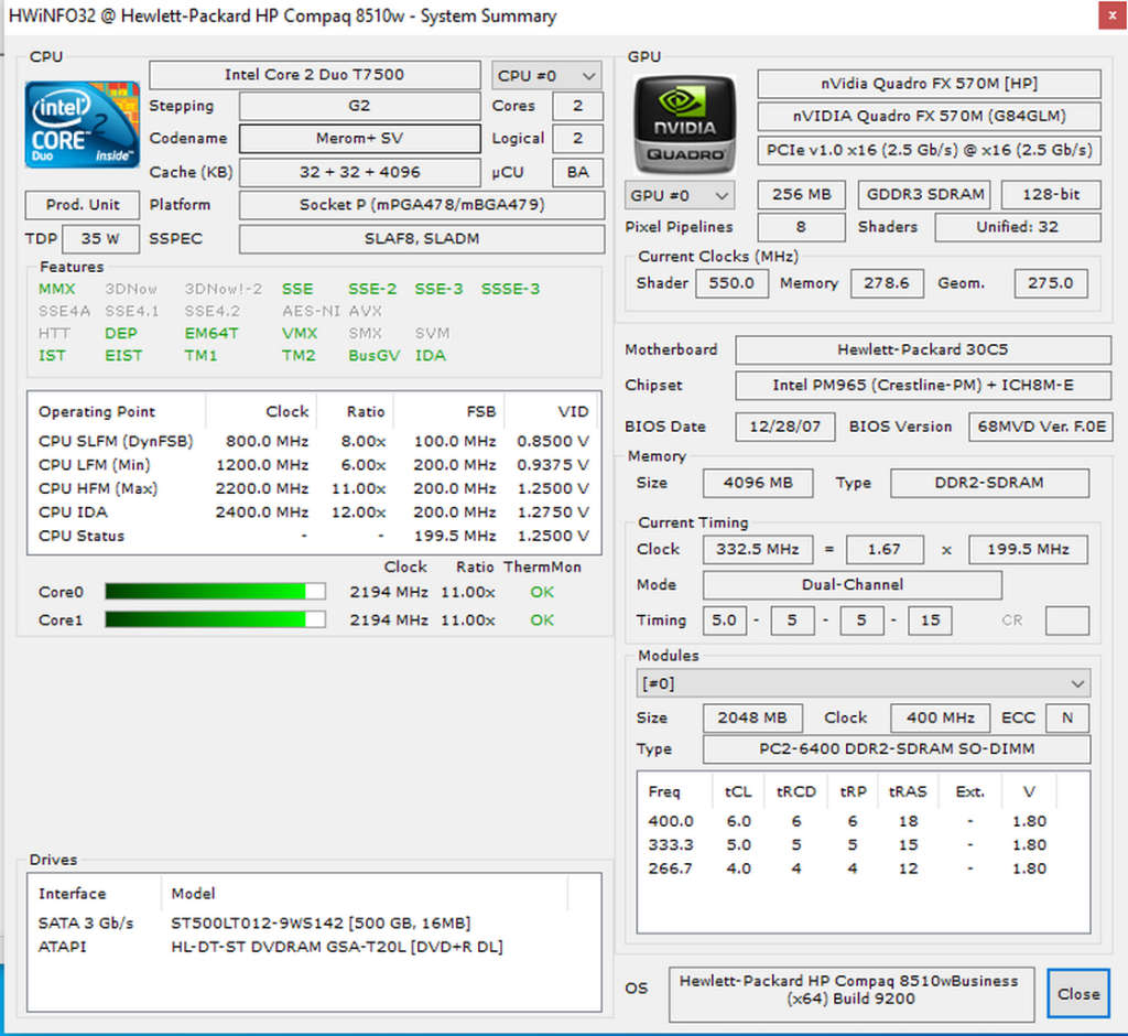 HP Compaq 8510W  Windows 10 laptop