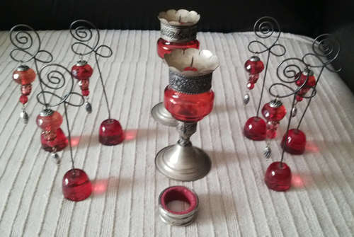 TWO CANDLE HOLDERS & SIX PLACE CARD HOLDERS