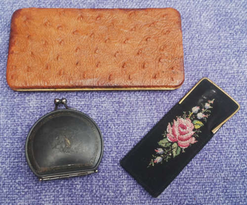 THREE BEAUTIFUL & VERY OLD ITEMS (Ostrich Leather, Leather & Embroided)