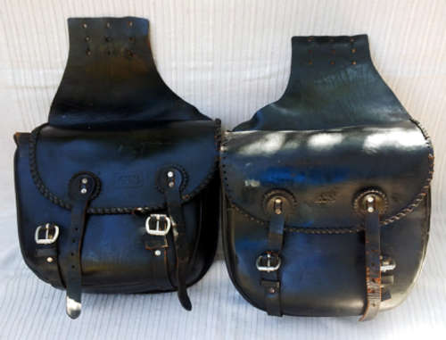 GENUINE LEATHER VINTAGE 'IXS' SADDLE BAGS FOR HARLEY DAVIDSON MOTORCYCLE - 35x33cm