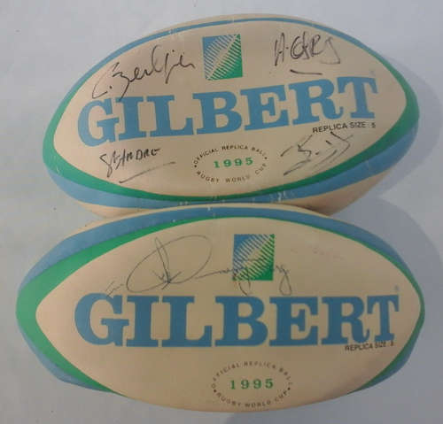 1995 GILBERT RUGBY BALLS originally signed by TWO RUGBY TEAMS