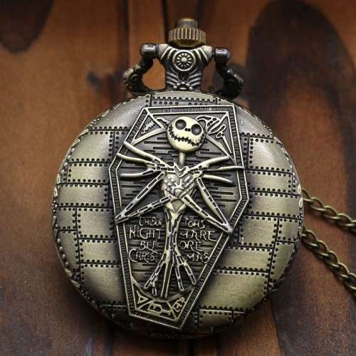 The Nightmare Before Christmas Jack Skellington Round Large Bronze Pocket Watch Necklace