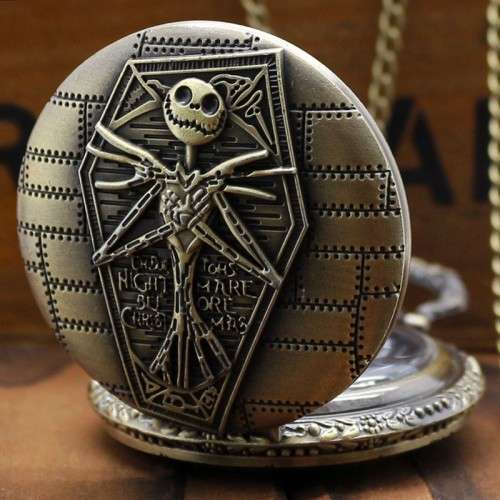 The Nightmare Before Christmas Jack Skellington Round Large Bronze Pocket Watch Necklace