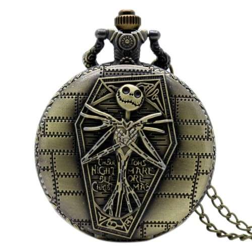 The Nightmare Before Christmas Jack Skellington Round Large Bronze Pocket Watch Necklace