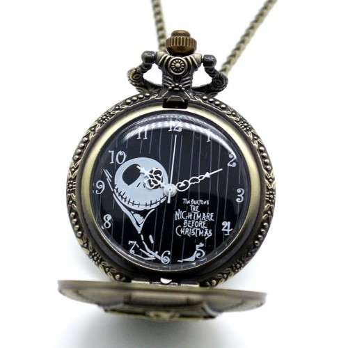 The Nightmare Before Christmas Jack Skellington Round Large Bronze Pocket Watch Necklace