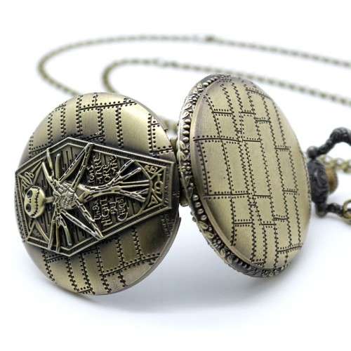 The Nightmare Before Christmas Jack Skellington Round Large Bronze Pocket Watch Necklace