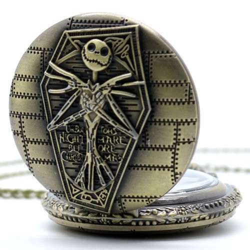 The Nightmare Before Christmas Jack Skellington Round Large Bronze Pocket Watch Necklace