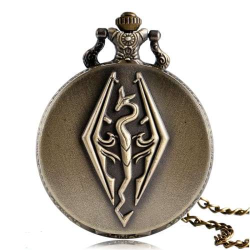 Skyrim Round Large Bronze Pocket Watch Necklace