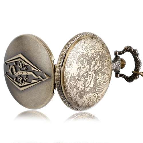 Skyrim Round Large Bronze Pocket Watch Necklace