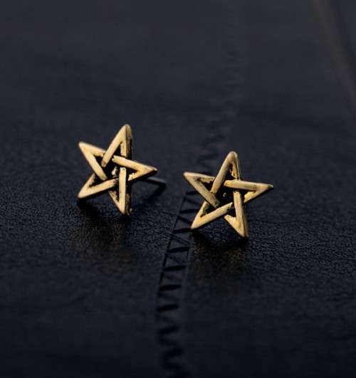 Bronze Pentagram Stud Earrings