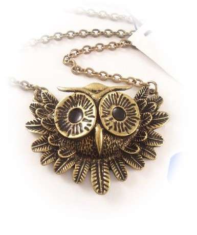 Bronze Owl Spread Wings Necklace