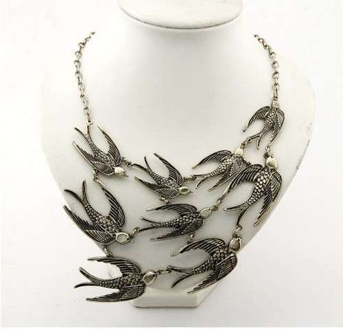 Bronze 9 Flying Swallows Pendant Necklace