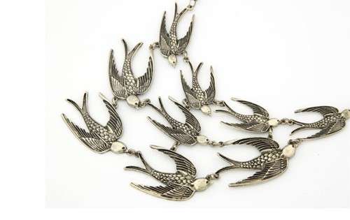 Bronze 9 Flying Swallows Pendant Necklace