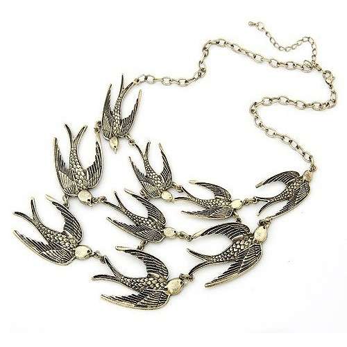 Bronze 9 Flying Swallows Pendant Necklace